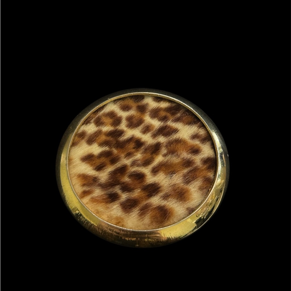 Vintage Gold Tone Genuine Hair-on-Hide Leopard Print Statement Brooch